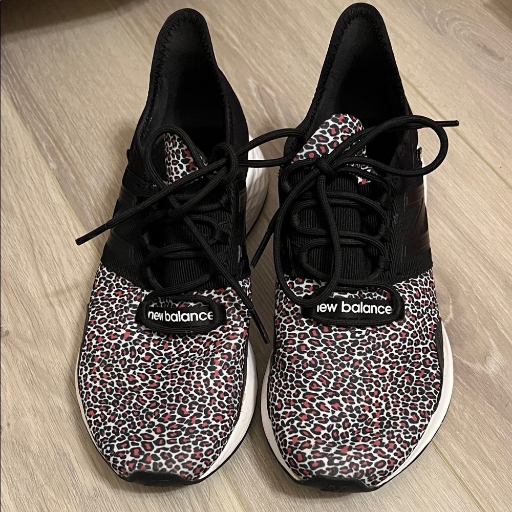 New Balance Black and Red Leopard Sneakers
